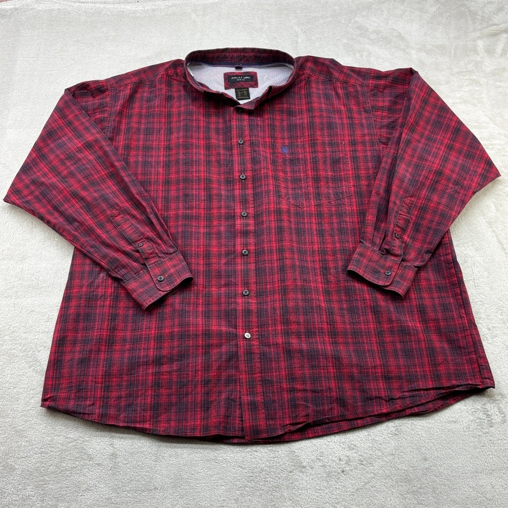 Ariat Pro Series Shirt Mens 3XL Red Plaid Long Sleeve Button Down Ventilation